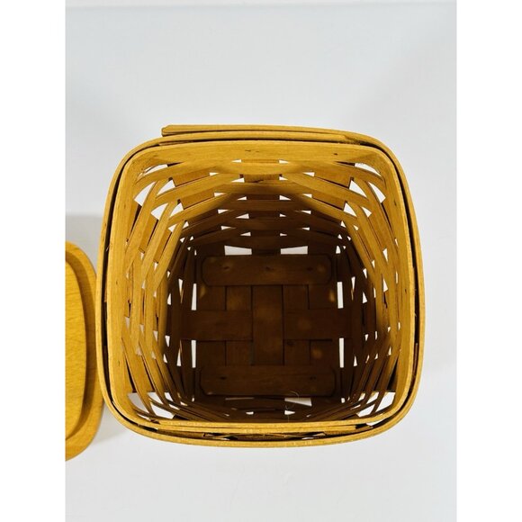 Longaberger 1997 Small Spoon Basket Brown With Woodcrafts Knob Lid 6” Vintage - Picture 8 of 10